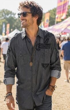 Roar Mens XL Black Embroidered Cross Shield rock hippie grunge Shirt western y2k